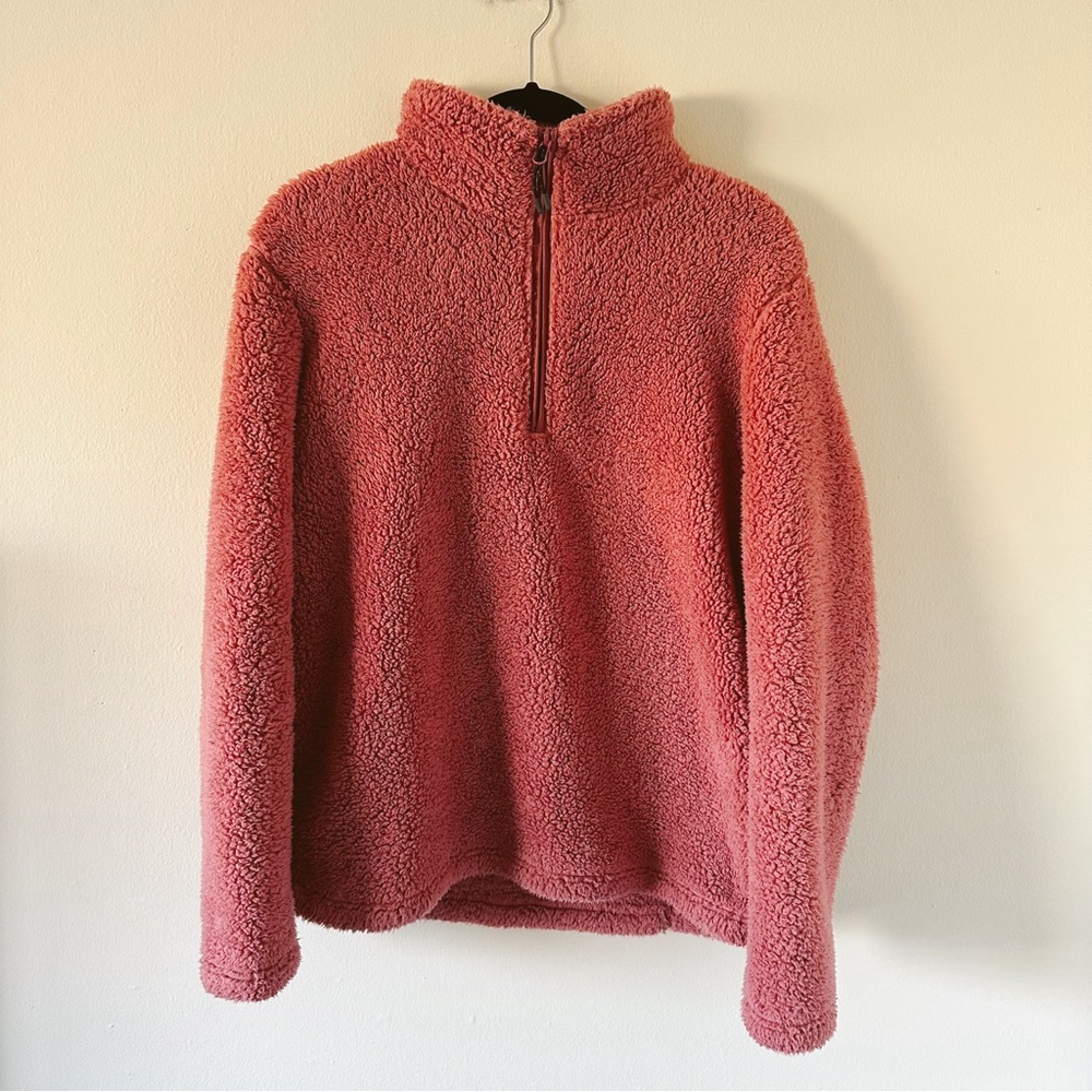 Fleece Pullover Quarter-zip Fuzzy Sweatshirt Athleisure Cozy Lounge Outdoor Pink